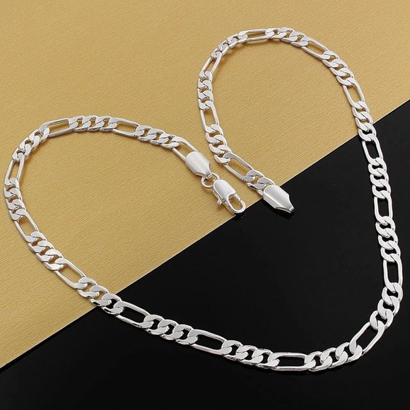 Awesome 24 Inch Figaro Chain 6mm Wide, Stamped 925 Solid Sterling Silver - Picture 2 of 7